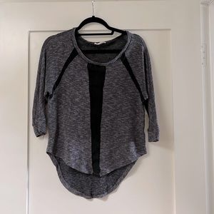 Lush size M gray lightweight sweater with black mesh running down the middle
